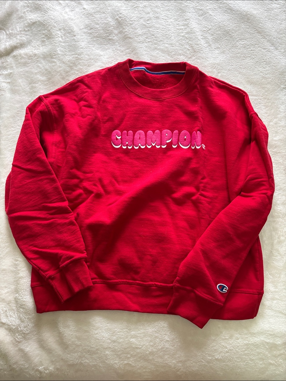 Champion Bright Red Logo Crewneck Sweatshirt